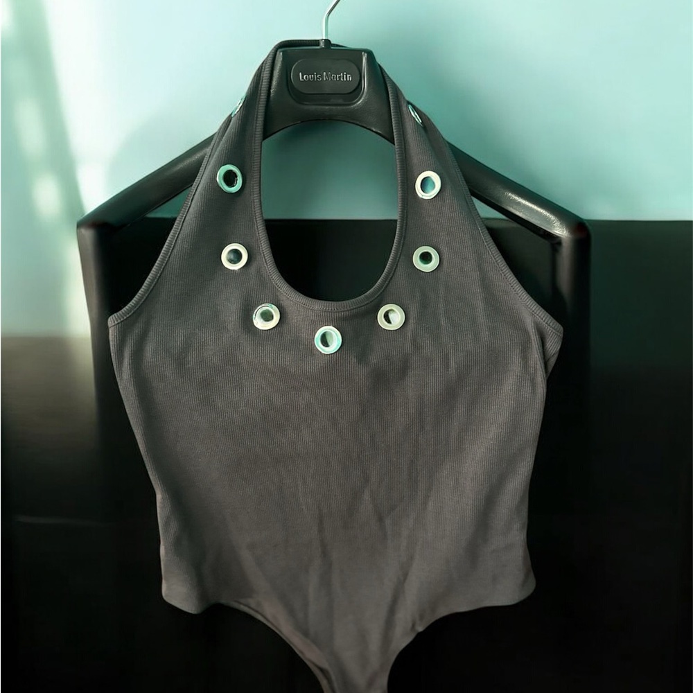 Gray Halter Bodysuit